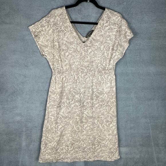 Tommy Bahama Dress Womens Medium Brown Floral Linen V Neck Resort Beach Tropical - Picture 1 of 12